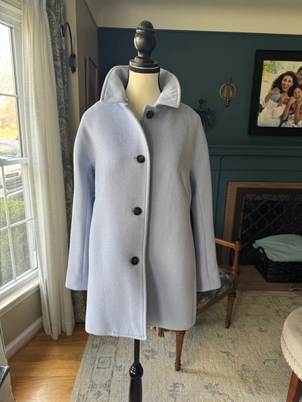 Classic Women's Light Periwinkle Blue Wool-Blend Coat